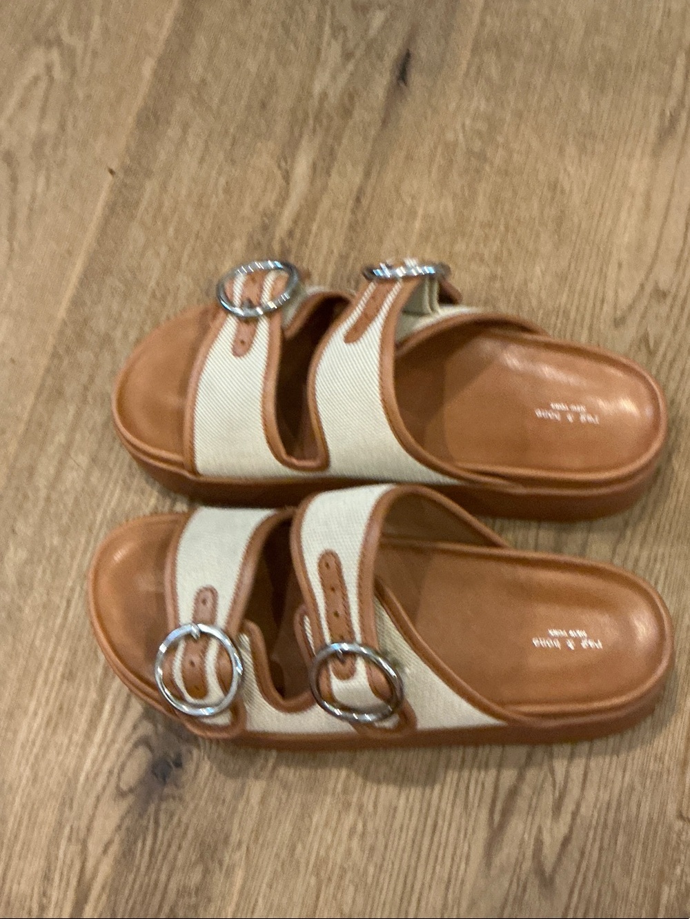 rag & bone Tan and Cream Double Buckle Slide Sandals